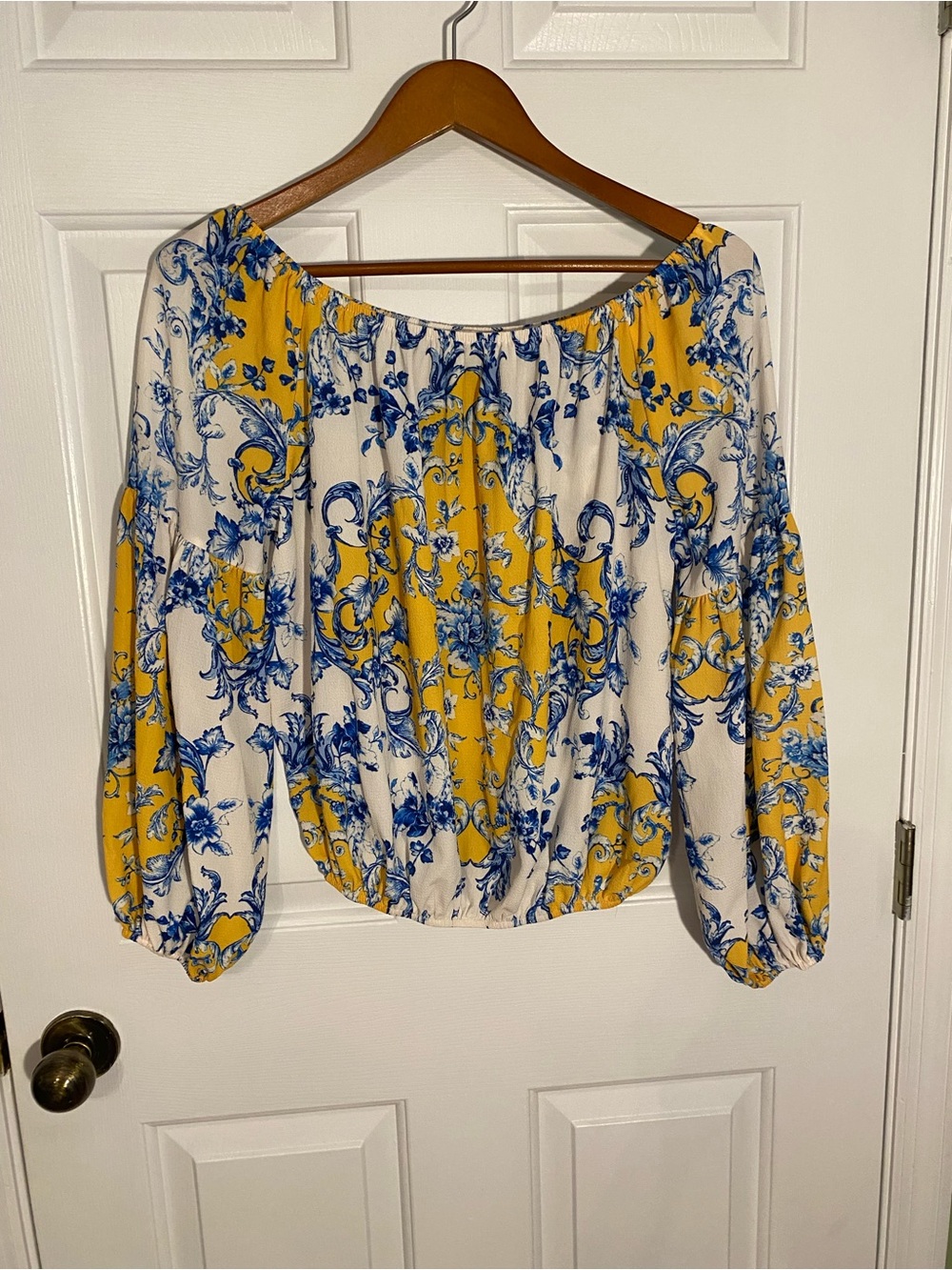 Jealous Tomato Yellow & Blue Floral Off-Shoulder Blouse